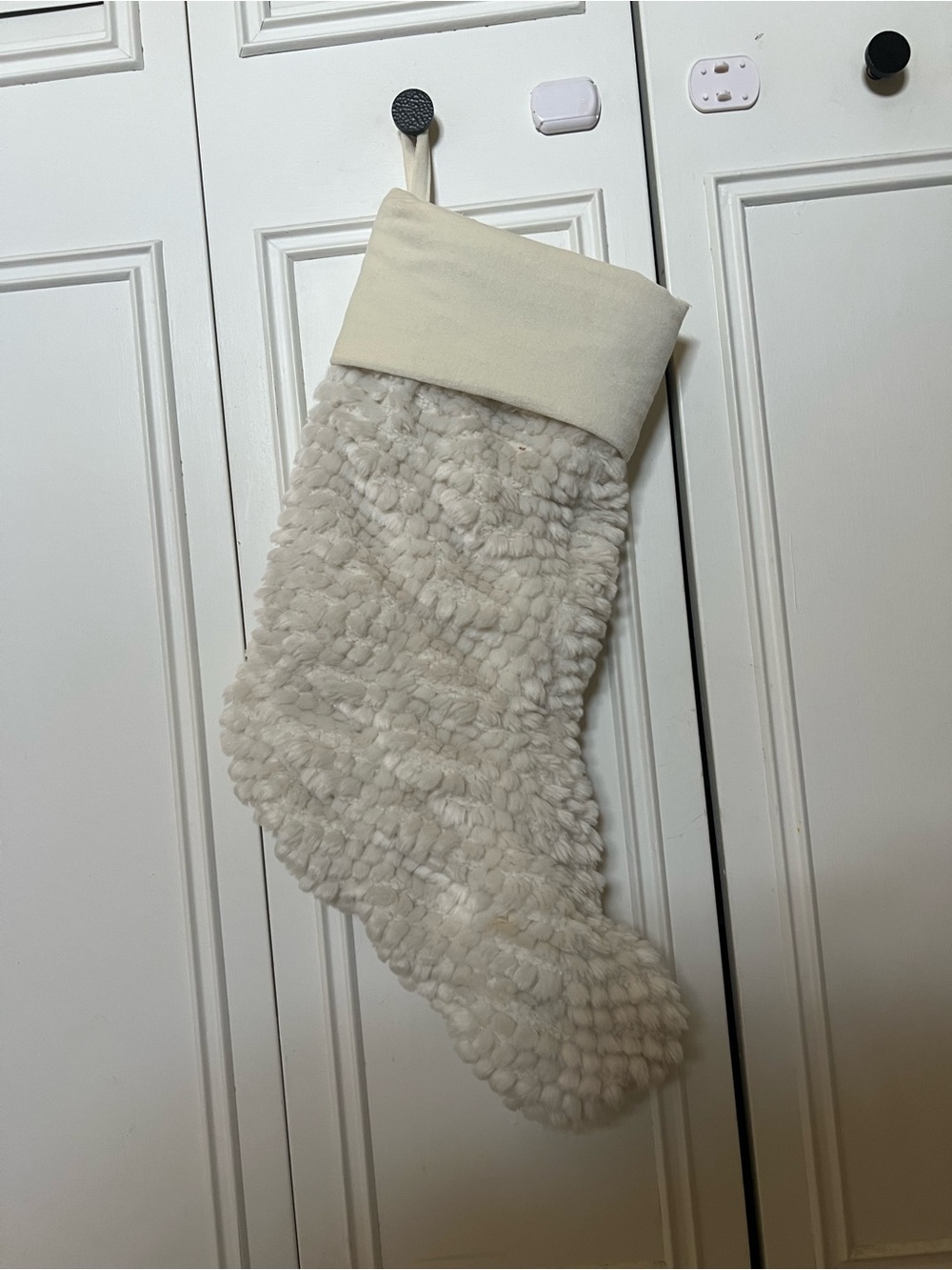 Pottery Barn Cream Plush Holiday Stocking
